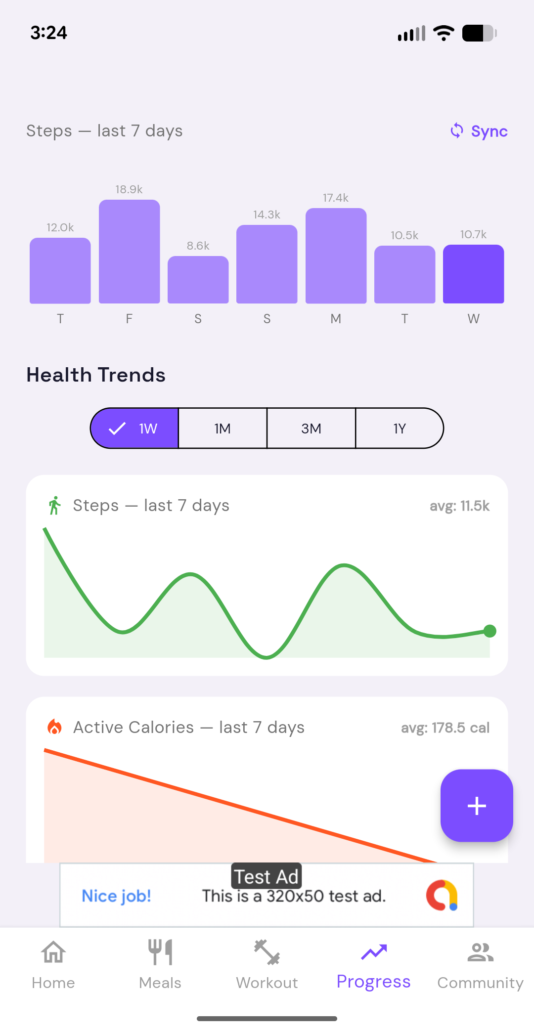 Health trends with steps and calories