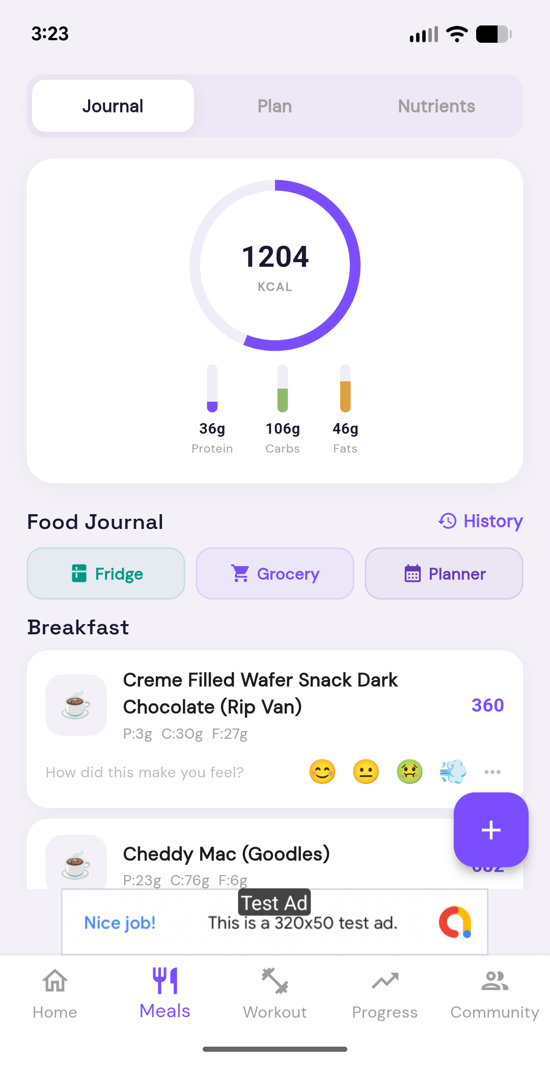 Food journal with calorie tracking